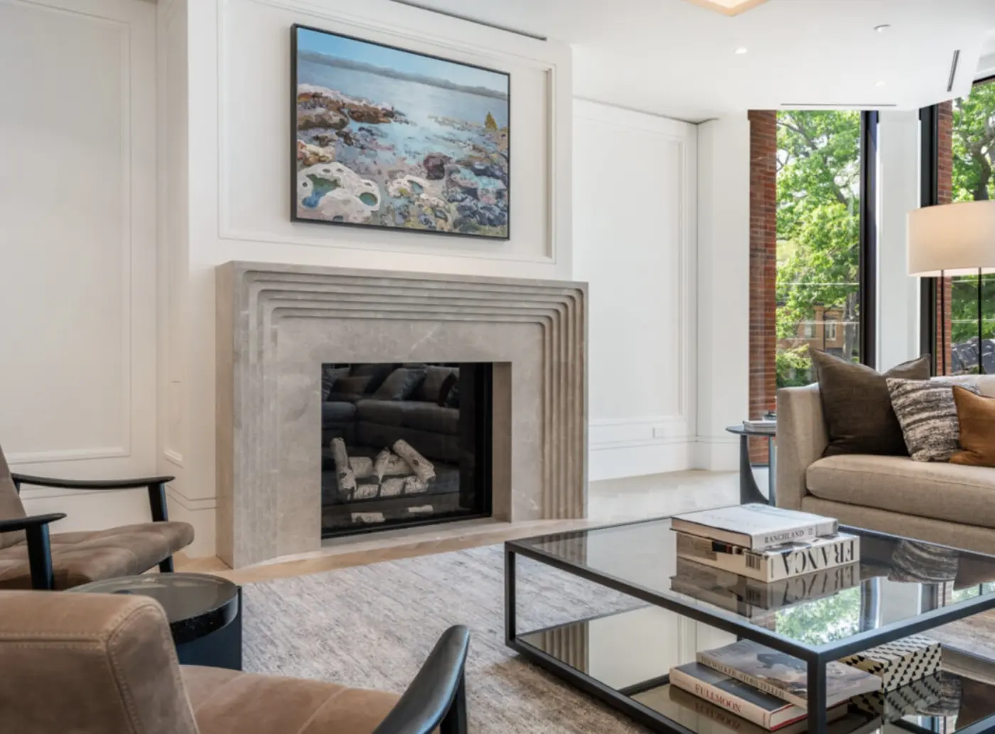 Glass fireplace · Living